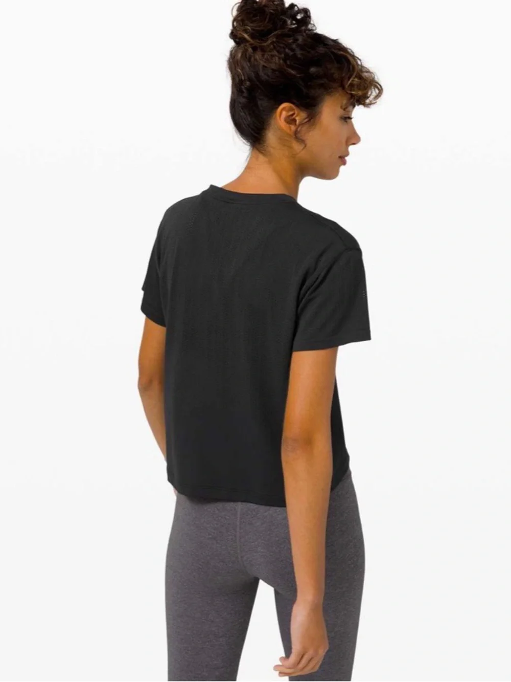 Lululemon Train to Be Black Cropped Mesh Tee